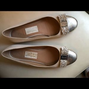 Ferragamo ballet slippers in a nude suede